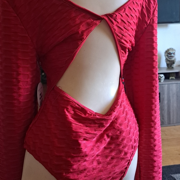 Red Open Back Bodysuit - Picture 2 of 6